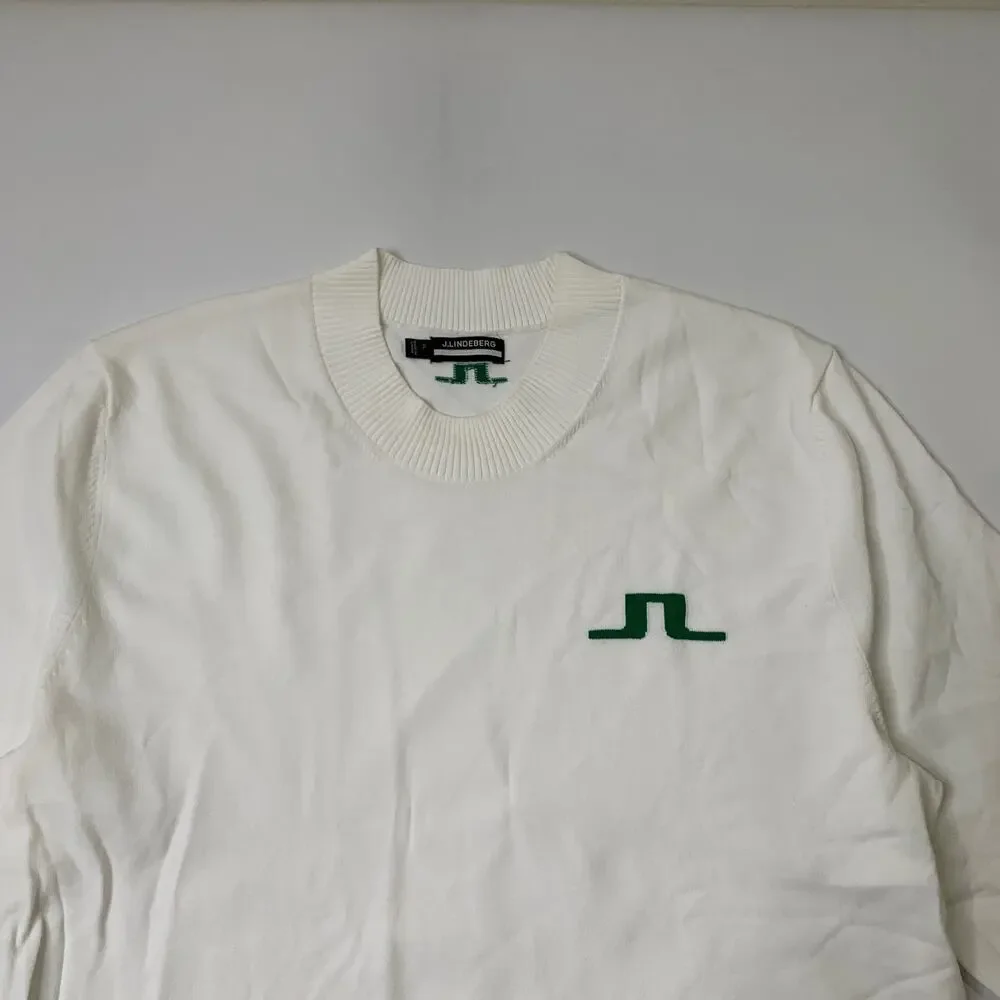 J Lindeberg Sweater Mens XL White Gus Knitted Viscose Nylon Blend Pullover Crew